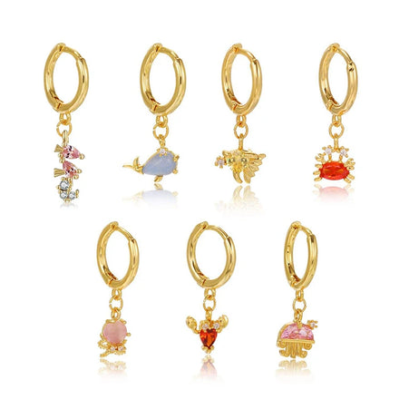 Fashion Designers Girl Zircon Brass Cute Drop Huggie Earrings Pendant 18K Gold Brass Jewelry Sea Animal Women Ear Hoop Cuff