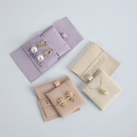 8*8 cm Custom Logo Microfiber Pouch with Band Jewelry Packaging Gift Bag with Earrings Necklace Insert Pad