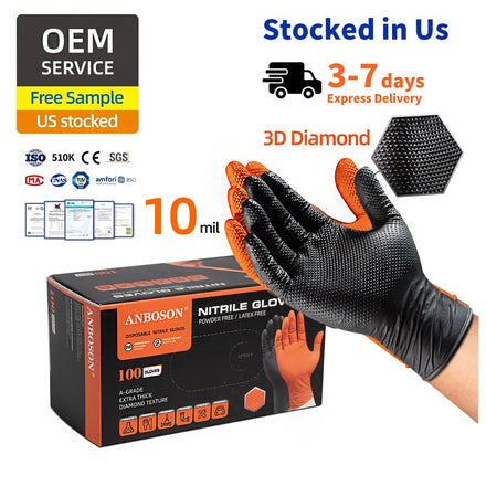 Disposable Black Diamond Nitrile Gloves Waterproof and Oil Resistant Powder Latex Free Used for Cleaning Food