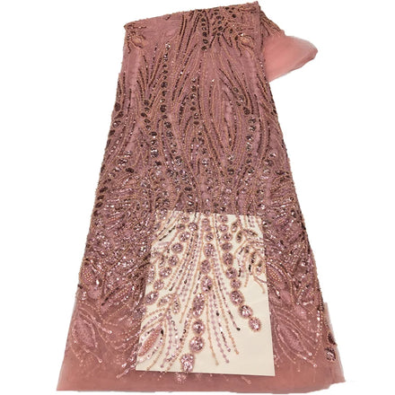 Blush Pink Embroidery Floral Beaded Lace Fabric Nigerian Luxury Wed Lace Fabric