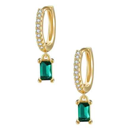 New Arrived Trendy Women Rectangular Color Zircon Drop Earrings Hoop Gold Plated Jewelry Stylish Brass Pendant Earrings