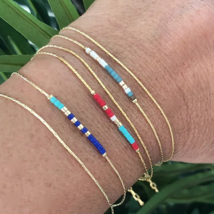 Zooying Handmade Delicate 18k Gold Stainless Steel Double Layers Snake Chain Strand Miyuki Japanese Beaded Bracelet for Women
