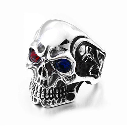 Hot Selling Stainless Steel Fashion Vintage Gothic Men's Skull Ring Red Blue Zircon Jewelry