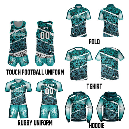 Wholesale Breathable Fully Sublimation 100% Polyester Blue Full Rugby Uniform Set Quick Dry Rugby Shirt Touch Football Singlets