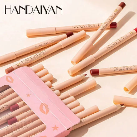 Factory Direct Sale Lipliner Kit HANDAIYAN Velvet Lip Crayon 12pcs Set Waterproof Matte Lip Liner Wooden Pencil OEM