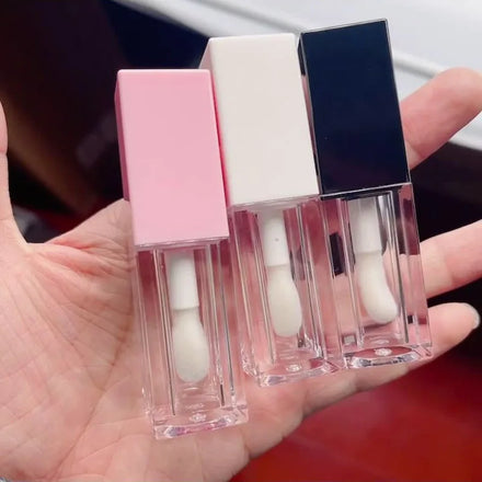 New 100pcs Custom Logo 5ml Pink White Black Top Big Wand Lip Gloss Packaging Lipgloss Wand Tubes With Big Brush