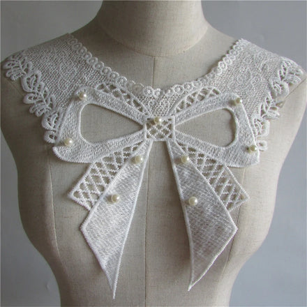 Embroidered Fabric Dress Lace Trim Craft Sewing Flower Bow Pearl Lace Collar Neckline Accessories