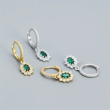 SP Fine Fashion Zirconia Hoops Jewelry 925 Sterling Silver Green Cubic Zircon Drop Earrings