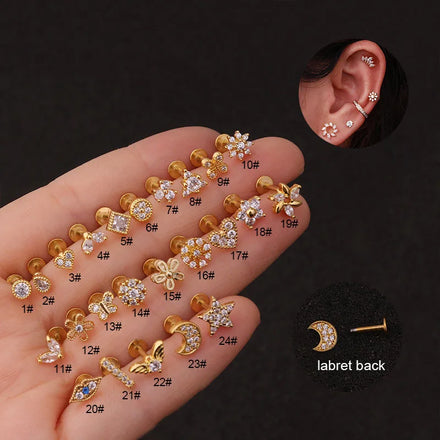 Couch Piercing Jewelry CZ Flower Helix Earrings 16G Cartilage Earrings Studs for Women Men Surgical Steel Helix Tragus