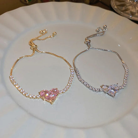 DAIHE Luxury Zircon Heart Adjustable Bracelet Korean Fashion Design Friendship Bracelet