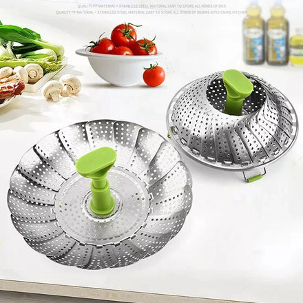 Best Selling Eco-Friendly Foldable Vegetable Steamer Basket Large Stainless Steel Folding Steamer Heat-Resistant Handles for