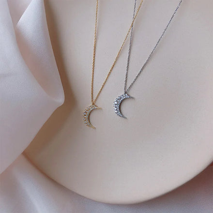 New Arrival Korean Fashion Pure 925 Sterling Silver CZ Zircon Crescent Moon Pendant Necklace for Women Jewelry