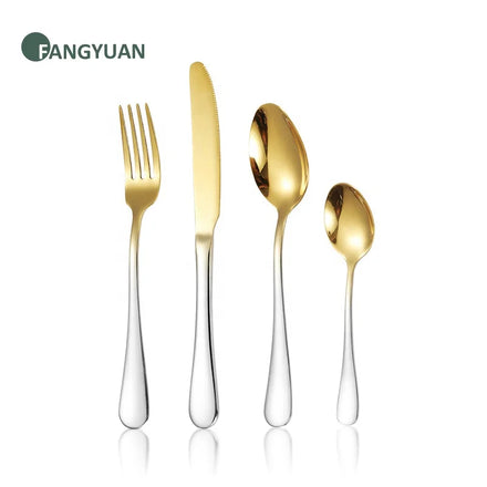 New Arrival High End Wedding Bulk Hotel Stainless Steel 18/10 Gradient Gold Cutlery Flatware Silverware Sets Wholesale