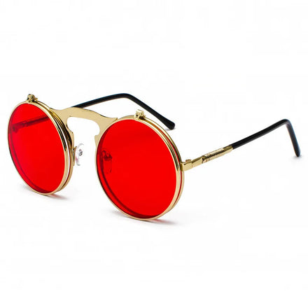 2022 New Vintage Round Flip-Up Sunglasses for Men Women Juniors Circle Sun Glasses with Metal Frame and Tac Lenses