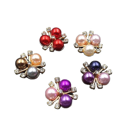 Wholesale 2cm Colored Pearl Flower Crystal Head Jewelry Making Material Wedding Bride Brooch Shoes Alloy Accessories Rhinestones