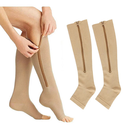Zipper Compression Stockings Men&Women Pressure Zipper Knee Socks Leg Support Stretch Pressure Open Toe Long Socks