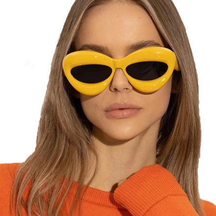 Fashion Brand Designer Luxury Yellow Shades Trendy Candy Color Party Sun Glasses Women's Fashion Inflated Sunglasses Thick Frame