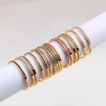 Fenny 18K Gold Plated Waterproof Fine Light Luxury Colorful Zirconia Half Pave Stainless Steel Ring Wholesale Jewelry