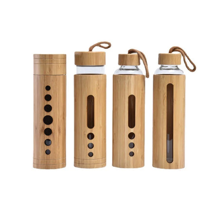 20OZ 600ML Wide Mouth Eco Friendly BPA Free Bamboo Glass Water Bottle with Bamboo Lid
