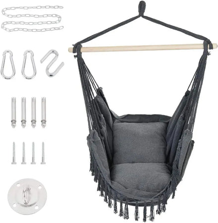 Woqi Oversize Hammock Chair Hanging Rope Swing Seat with 2 Cushions and Hardware Kits for Indoor Outdoor Home Bedroom