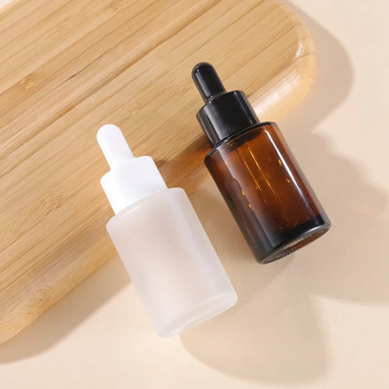 Custom Print logo 30ml 1oz Amber Brown Flat Glass Dropper Bottles Empty Hair Oil Cosmetic Packaging