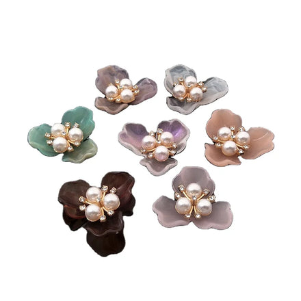 Wholesale Acrylic Flower Bottom Headwear Jewelry Material Crystal Flower Wedding Bride Groom Brooch Decoration Pearl Rhinestones