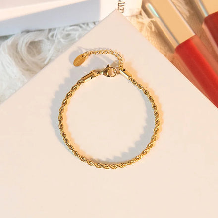 Wholesale Custom 18K Gold Plated Stainless Steel Fine Jewelry 5MM Thick Woven Twisted Rope Chain Bracelet for Women