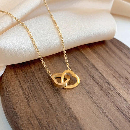 Collana Con Cuore Romantic Double Love Collarbone Chain Collar De Acero Inoxidable Stainless Steel Necklace Gold Necklace