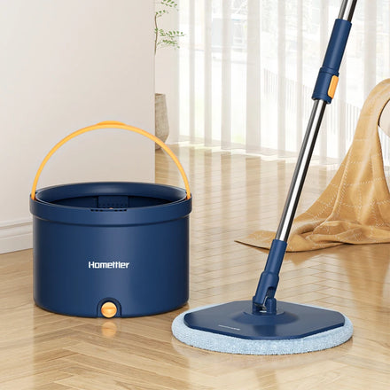Homettler Eco-Friendly Lightweight <2kg Rotating Mop Bucket 2 Mop Heads Aluminum Pole 90-100% Dehydration Rate 360 Degree