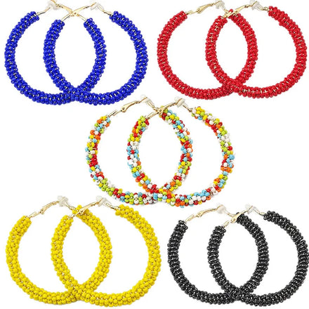 Fashion Geometric Drop Earrings with Colorful Rice Beads Silver & 18K Gold Plated Rhinestone for Women-Wedding & Daily Use