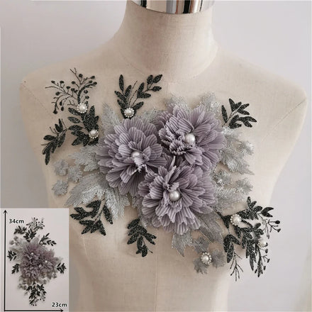 Embroidered Flower Pearl Lace Collar Neckline Applique DIY Sewing Clothing Dress Accessories