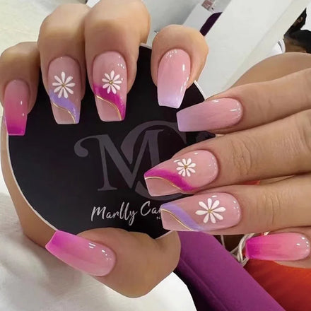 24Piece Nail Art Medium Long Ballerina Flower Acrylic False Nail Kit Artificial Fingernails Fake Nails Press Designs