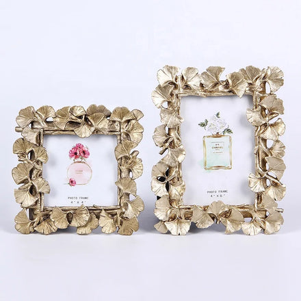 Trending European Home Decors 4Inch 6 Inch Golden Ginkgo Leaf Resin Photo Frame Customizable Size Logo Silk Screen Printing