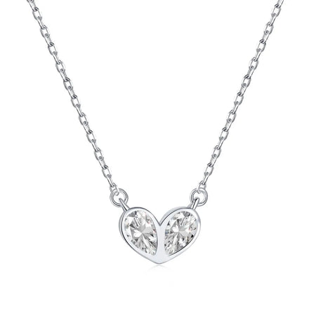 Dylam Collar Bohemian Heart Shape 925 Sterling Silver Chain Pink Cubic Zirconia Love Necklace Pendant Choker Necklaces for Women