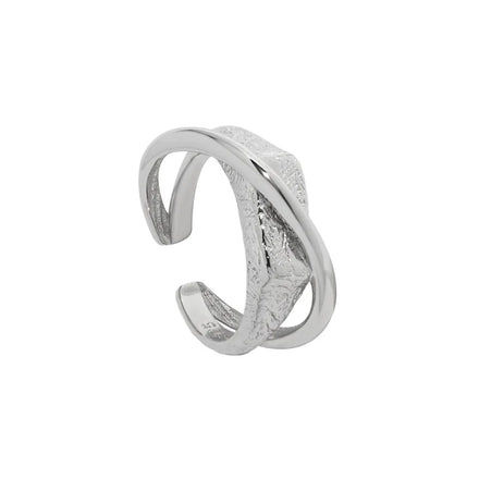 WuQie OEM Wholesale 925 Sterling Silver Irregular Cross Tin Foil Patterned Opening Ring Chic Style Ring