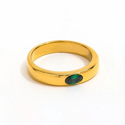 Fenny 18K Gold Plated Non Tarnish Unique Fashion End Horse Eye Emerald Zirconia Ring Stainless Steel Wholesale Jewelry
