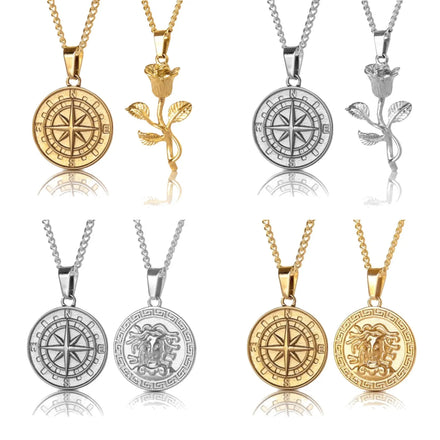 Custom Manufacturer Hip Hop 316L Stainless Steel Compass Pendant Necklace 18k Gold Silver Compass Necklace Men Pendants Jewelry