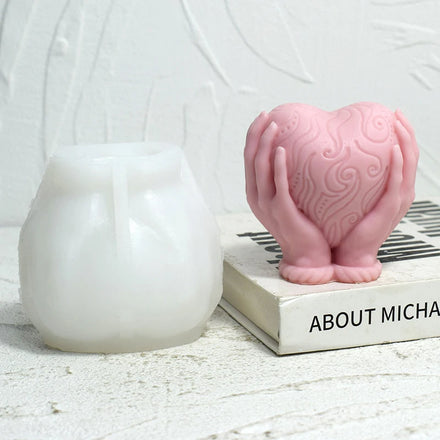 Valentine's DIY Candle Molds 3D Heart Shape Silicone for Gypsum Plaster & Concrete Hand Holding Love Design OPP Bag Packaging