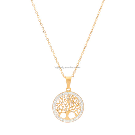 Double Gold Plated Girl Custom 316L Stainless Steel Fashion Gift Fashion Design Jewelry Life of Tree Necklaces