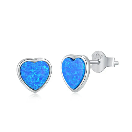 925 Sterling Silver Blue Pink Cubic Zirconia Jewellery Gifts Wholesale Customized Colour Heart Opal Earrings for Women