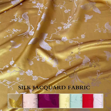 Chinese Bird Flower Yarn Dyed Soft Traditional Vintage Silk Rayon Jacquard Fabric for Festival Dress Clothes Good Quality