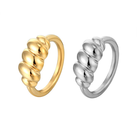 HOVANCI High End Non Tarnish 18K Gold Plated Stainless Steel Chunky Croissant Rings for Women Finger Ring