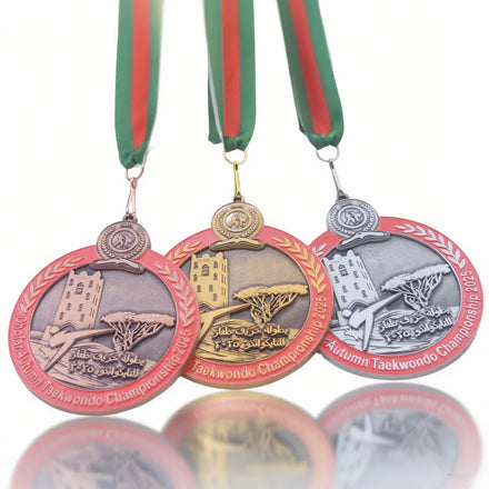 Wholesale Customized Oman Taekwondo Medal Aikido High Polished 3D Antique Gold Silver Bronze Autumn Taekwondo Championship