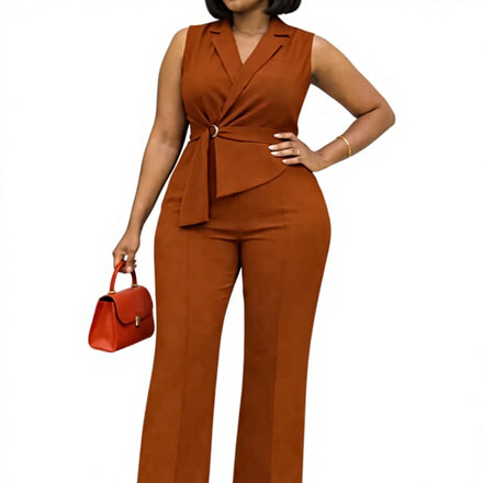 Fashion Casual One Shoulder Back Invisible Zipper Sleeveless Wide Leg Jumpsuit