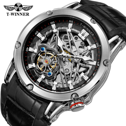 Relojes Hombre T-Winner New Arrival Relojes Montre Mens Automatic Mechanical Wristwatch Luminous Skeleton Custom Logo Watch