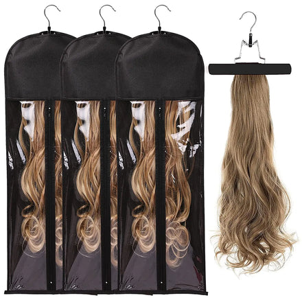 Customized Portable Gold Wig Storage Bags with Hanger Hair Extensions and Hairpieces Organizer for Living Room Use