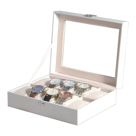 Luxury 10-Slot Black Brown White Crocodile Pattern PU Leather Protective Watch Packaging Display Box Storage Case Lock Clear