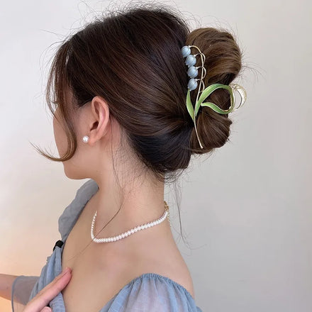 Fine Women Shark Hair Claw Large Metal Flower Back Head Ponytail Hair Grab Clip Fashion Hair Decoration Convallariae