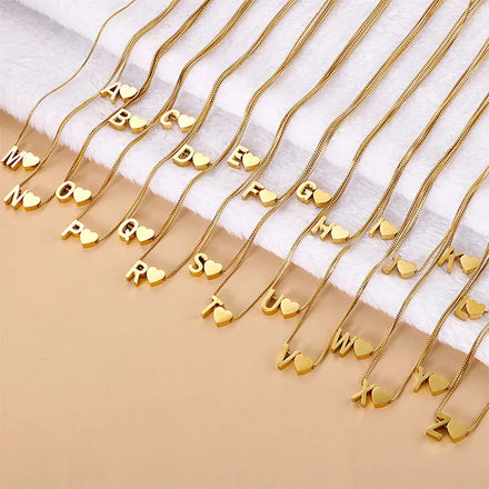 SC Classic Stainless Steel Heart Letter Pendant Necklace Women Simple 18K Gold Plated Perforated Movable Initial Heart Necklace