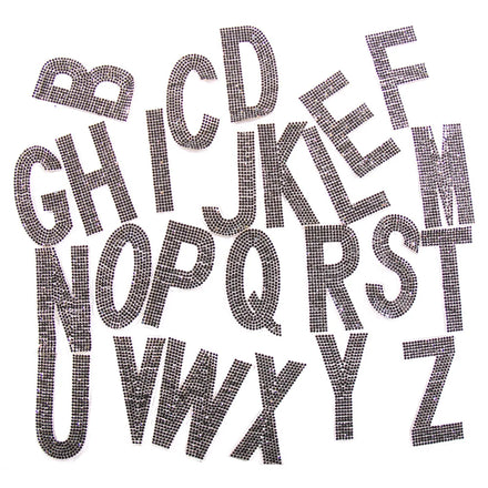 New Design 7.5cm Jet Black ab Color Rhinestone Iron on Alphabet Applique Patches for Garments